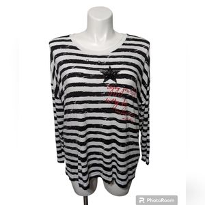 Laura Torelli Plus White & Black Striped Embellished Shirt Size 48/50